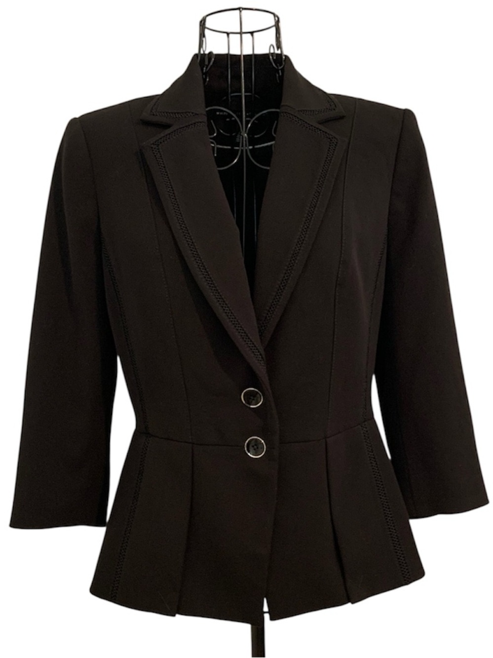 WHBM Black Blazer Size 2 Peplum 3/4 Sleeve Tailored Stretch
